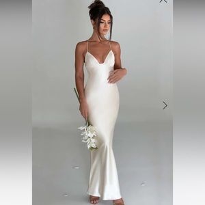 Baby boo Fashion Ivory Satin Maxi Dress